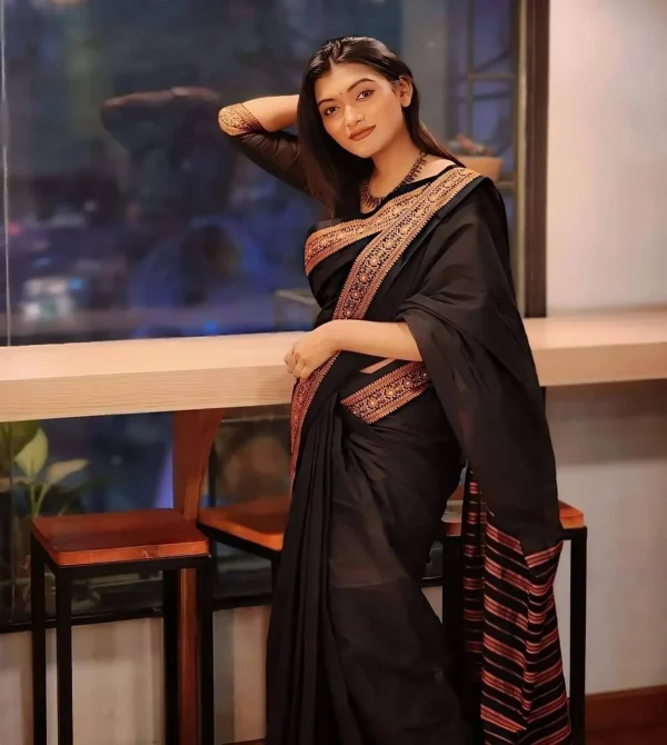 পিওর হাফসিল্ক শাড়ি (কম্বো প্যাকেজ)Black - Image 2