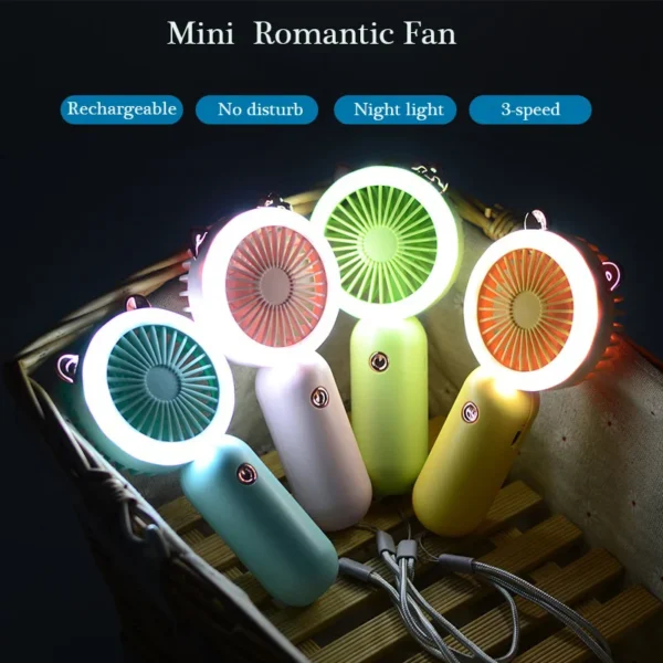 Mini Portable Pocket Fan USB Rechargeable with Night Light - Image 2